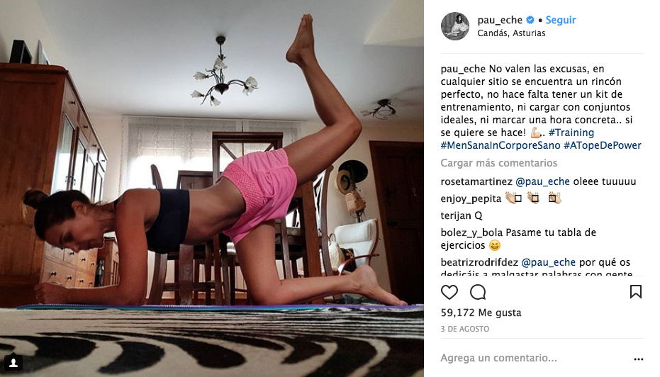 Imagen del perfil de Instagram de Paula Echevarría practicando Pilates